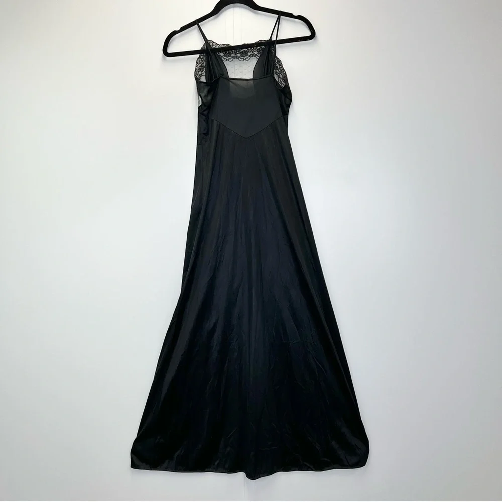 Vintage Queens Way Black Slip Dress Women’s Size Small Midi Lace Made in the USA
